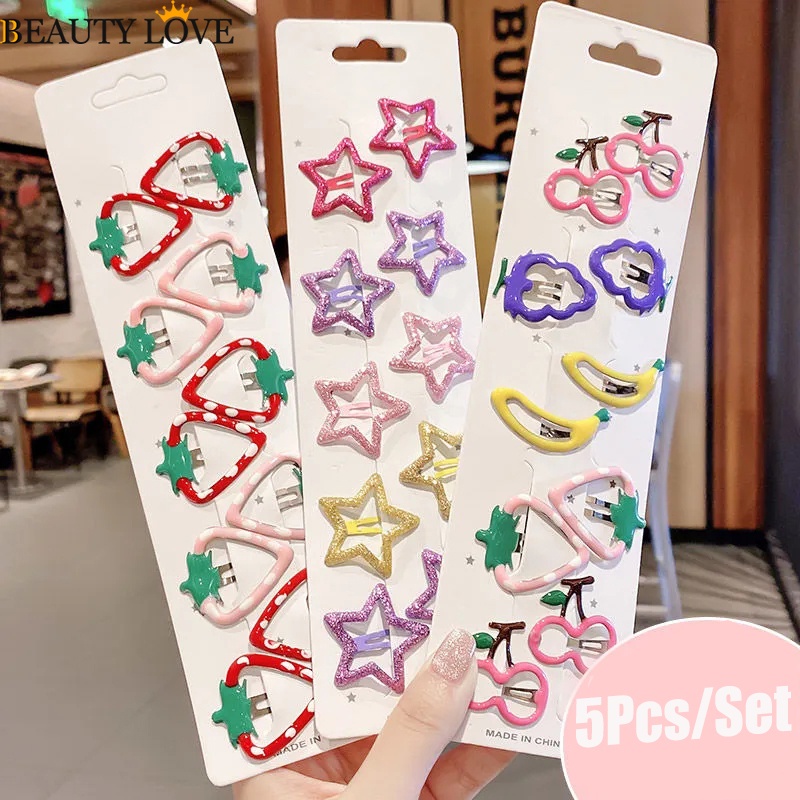 Bộ 5 Kẹp Tóc Hình Trái Cây / Hoạt Hình Đơn Giản Thời Trang Cho Nữ