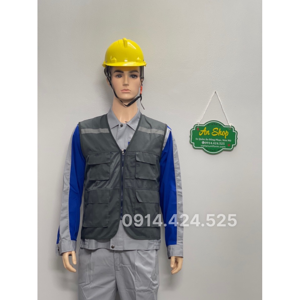 Áo gile bảo hộ phản quang -kaki phối lưới - 4 túi hộp đủ màu-xưởng sản xuất