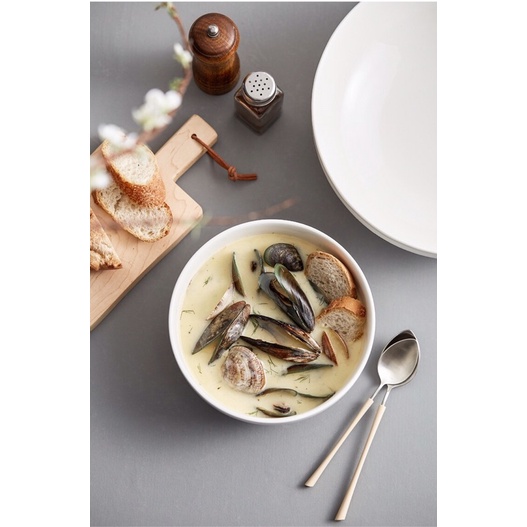 Set bát sứ trắng vân nổi Châu Âu phong cách phương tây sang trọng