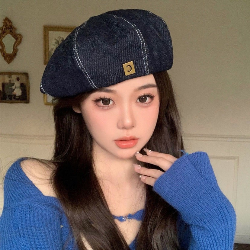 Mũ Beret Chất Liệu Denim Phong Cách Hàn Quốc Thiết Kế Mới