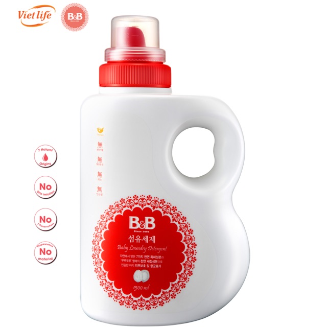 Nước giặt B&amp;B cho bé Hàn quốc ( dung tích 1500ml) dạng túi, dạng chai