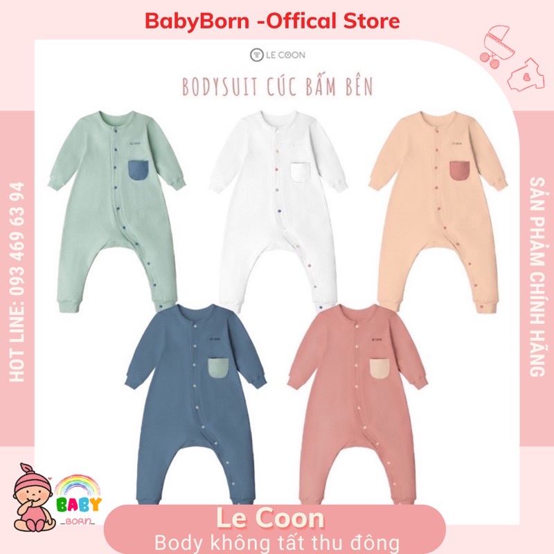 Le coon - Bodysuit cúc lệch thu đông không tất, mềm mại