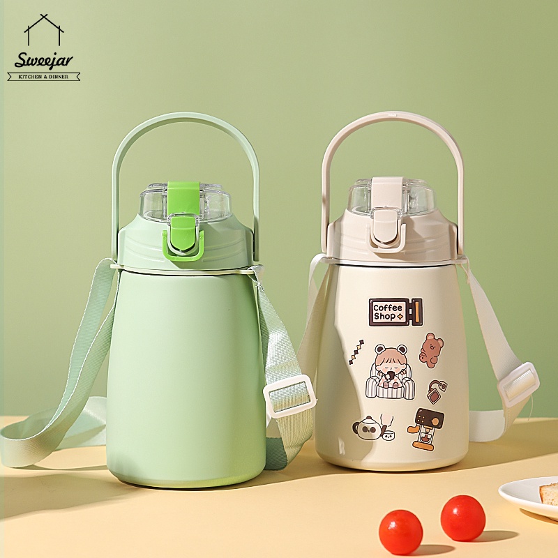 Bình nước giữ nhiệt SWEEJAR bằng thép không gỉ 304 dung tích 1L kèm ống hút và dây đeo tiện dụng