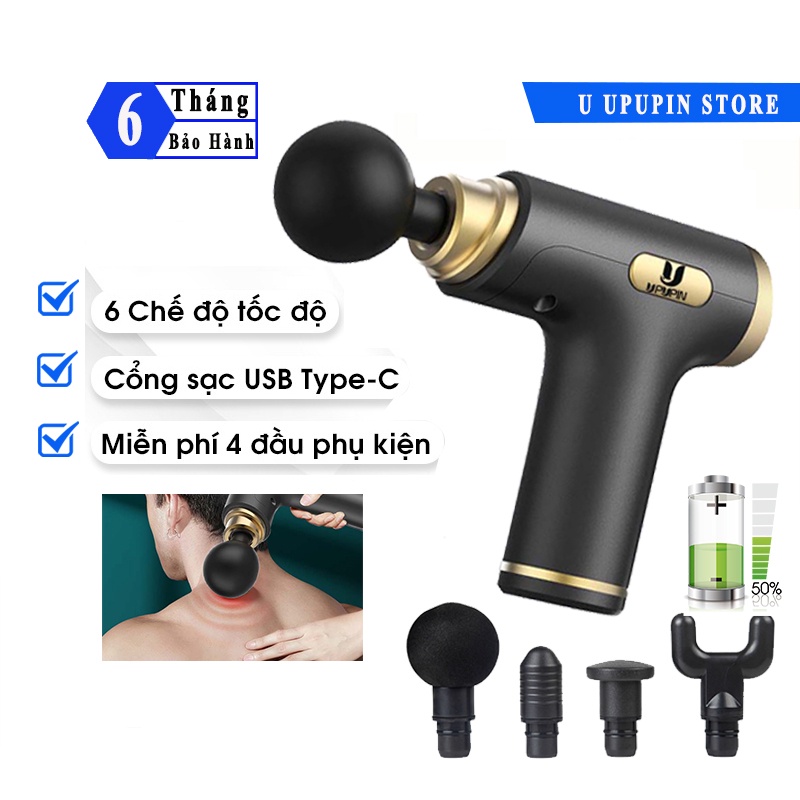 Máy massage cầm tay mini cổ vai gáy súng massage xacầm tay rung massage đấm lưng mát xa 4 đầu 6 chế độ tốc độ
