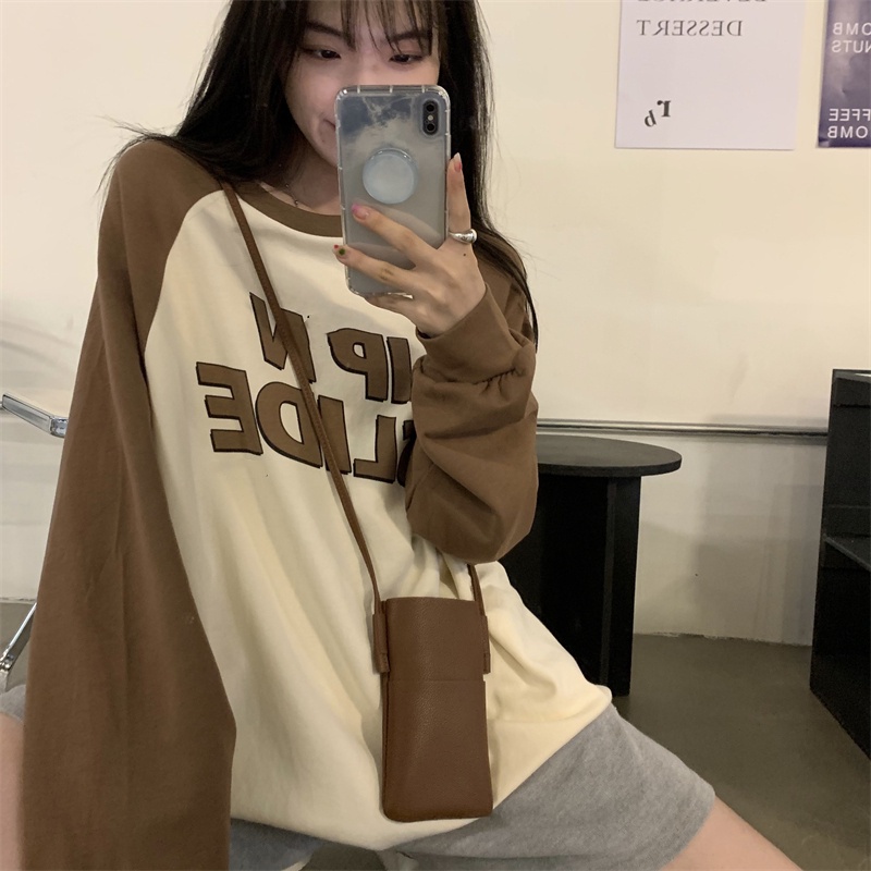 Áo Thun Tay Dài Dáng Rộng Rãi Hoạ Tiết In Chữ Phong Cách Hàn Quốc Thời Trang Có 2 Màu Tùy Chọn Sành Điệu Cho Nữ | BigBuy360 - bigbuy360.vn