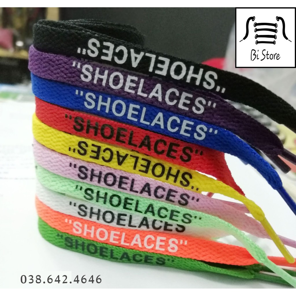 Dây giày dẹt Off White có chữ SHOELACES ở đuôi (có clip + ảnh chụp thật)