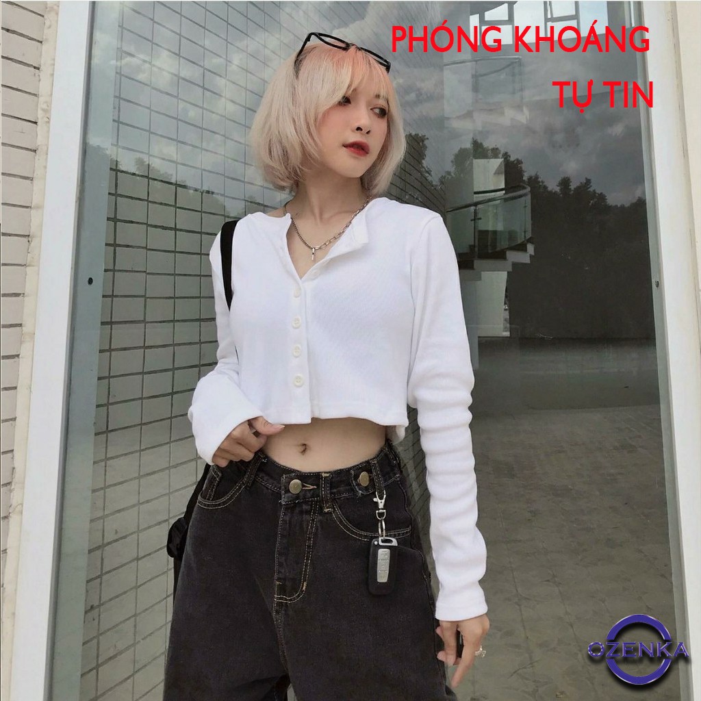 HÀNG NHẬP KHẨU -  Áo khoác nữ cardigan croptop len tăm 7 nút cài trước ullzang size dưới 56 cân màu đen trắng ghi CRT 25