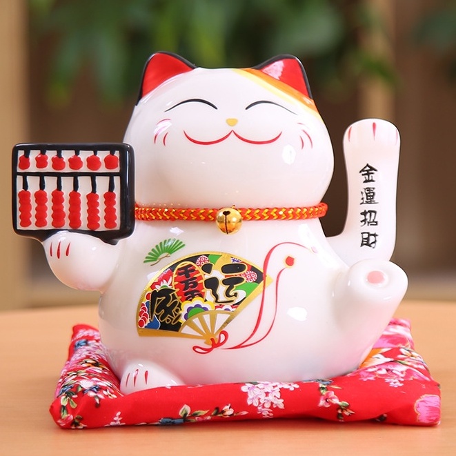 Mèo Thần Tài May Mắn Maneki Neko 16cm Vẫy Tay
