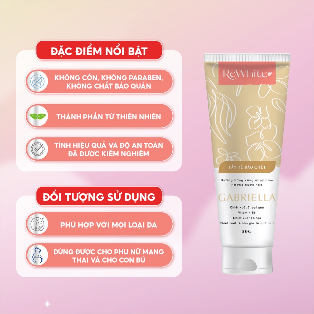 Combo Gel Tẩy Tế Bào Chết Và Dưỡng Trắng Vùng Nách, Mông, Bikini Rewhitez Hương Nước Hoa Tươi Mát Gabriella 50g