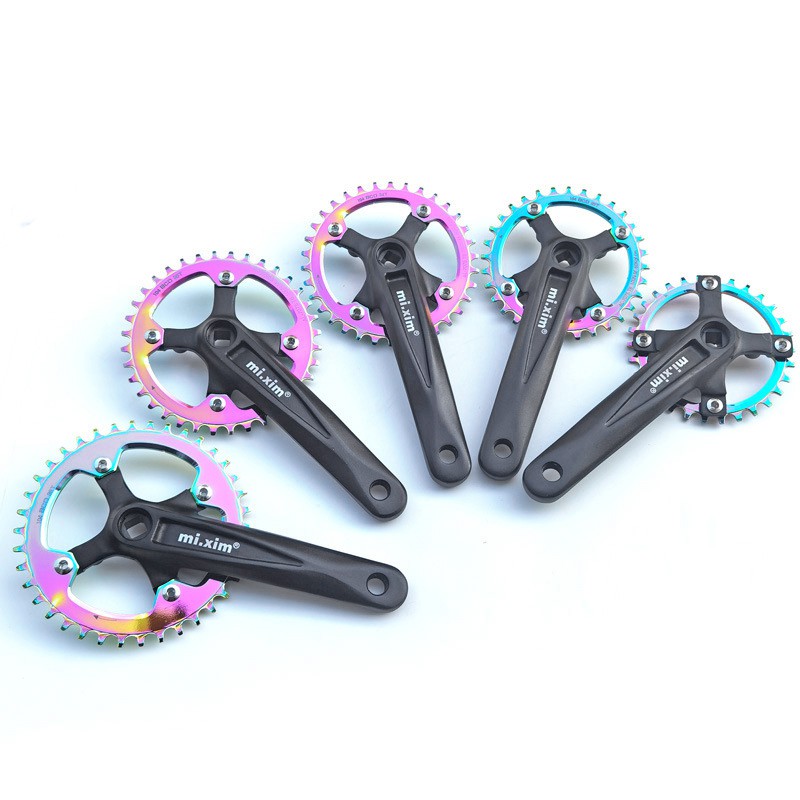 Mi.Xim Single Speed Bike Crankset with Chainring 130 BCD Bicycle Crank Parts Fixed Gear Bike Chainwheel Set 32T