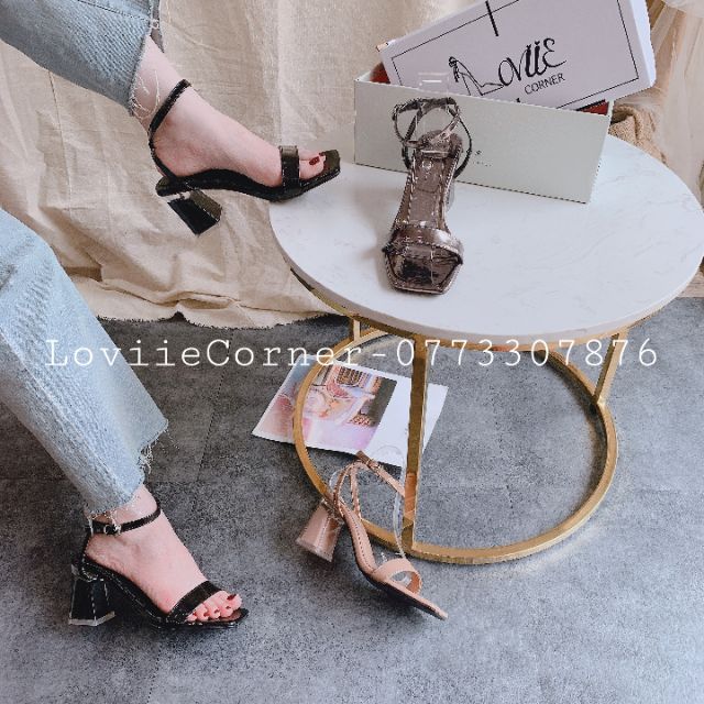 LOVIIECORNER - GIÀY SANDAL CAO GÓT NỮ 7 PHÂN QUAI TRONG GÓT VUÔNG - GIÀY SANDAL CAO GÓT DÂY MẢNH ĐẾ VUÔNG 7P - G200306