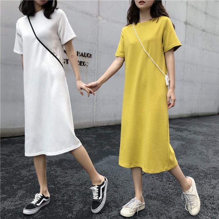 Đầm Thun Dáng Rộng Tay Ngắn Phong Cách Hàn Quốc Thời Trang Mùa Hè Xinh Xắn Cho Nữ