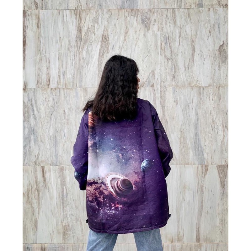 Áo Jacket Dù 3D SPACE GALAXY Nút Bấm Unisex Cổ Sơmi Ảnh Thật