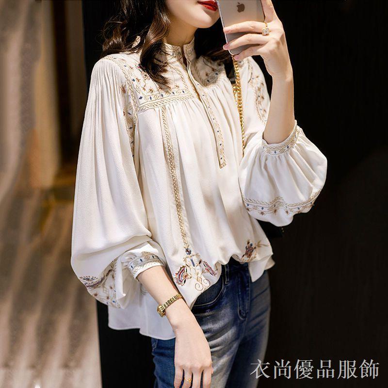 ✁Áo Sơ Mi Cổ Đứng In Họa Tiết Phong Cách Bohemian Phương Tây Thời Trang Xuân Thu Cho Nữ