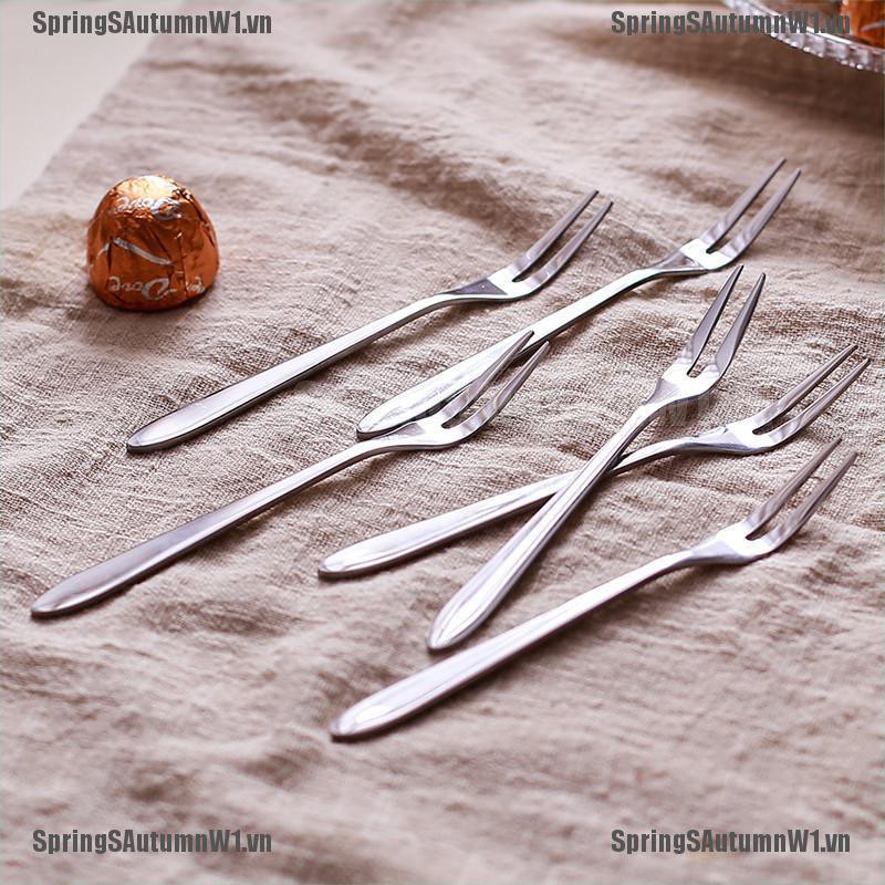 [Spring] 6pcs creative stainless steel fruit sign two tooth fork cake dessert fork [VN]