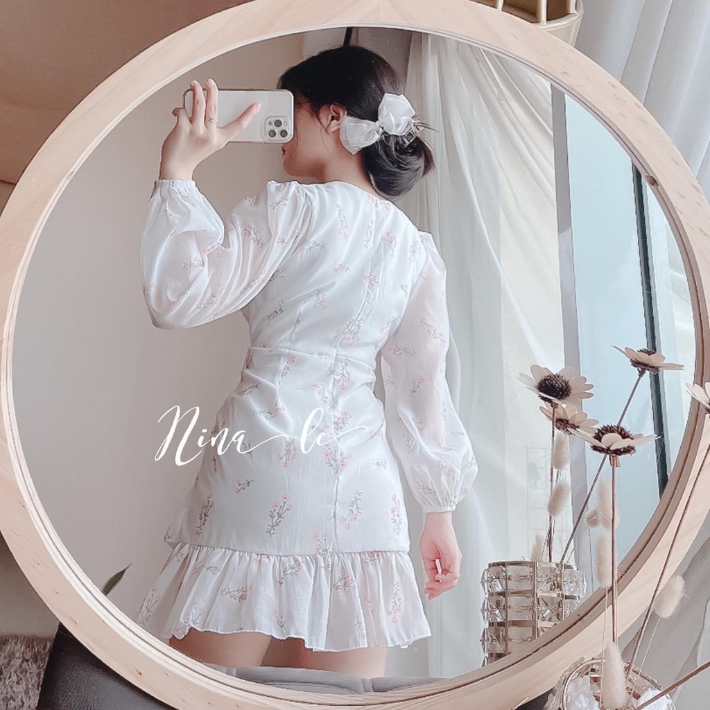 ĐẦM TRẮNG HOA ĐẮP CHÉO NHÚN TẦNG ĐUÔI CÁ🧡 Dáng form a cách điệu vai nhún bèo xinh xắn