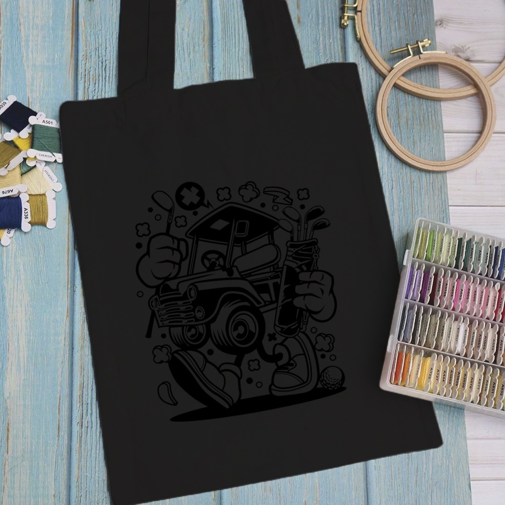 Túi vải, túi Tote (màu đen) CARTOON DESIGN - Mẫu 5 vải canvas dày đẹp cho nữ có khóa miệng đi học đi chơi.