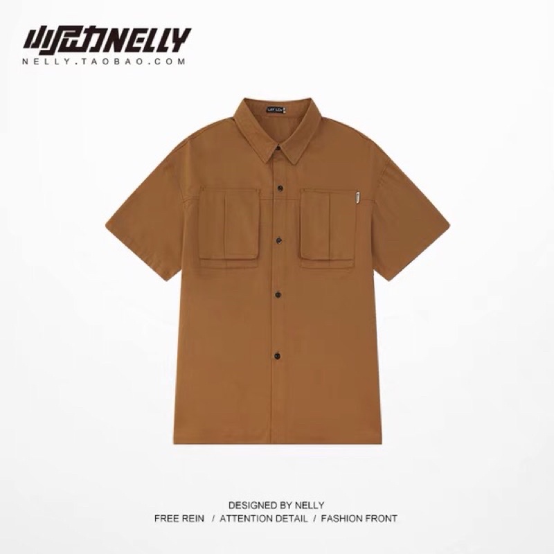 Áo sơ mi nelly sale (có sẵn) nâu sơ mi cúc đen 2 túi to