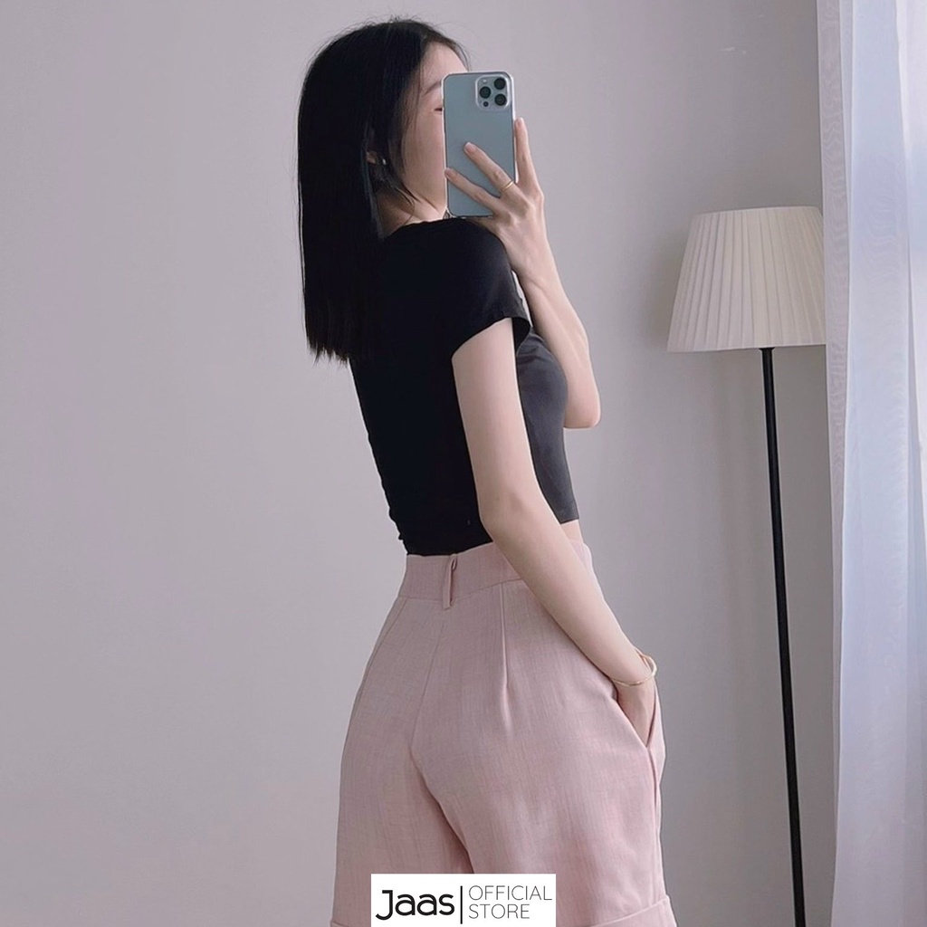 Áo crop top tay ngắn ôm body khoét ngực chất thun lụa mát