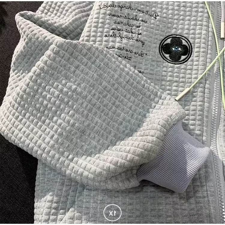 Áo Khoác Hoodie Nam Thêu Chữ Waffle Phong Cách Hàn Quốc hoodie zip áo khoác đôi nam nữ áo hoodie xám áo hoodie nam form rộng