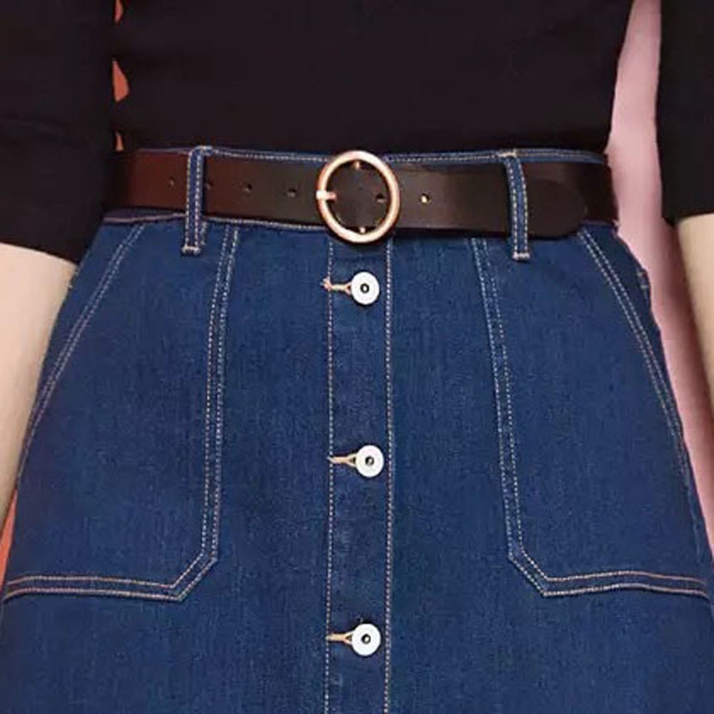 Thắt lưng da PU mặt tròn kim loại dễ thương