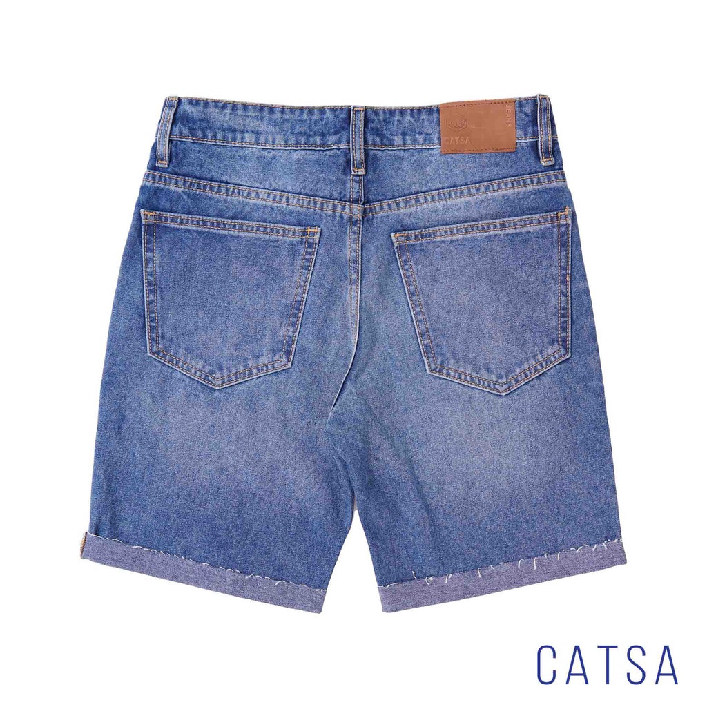 Quần lửng jeans xanh đậm CATSA chất liệu jeans cotton mặc thoải mái, co giãn nhẹ, thoải mái vận động QSM036