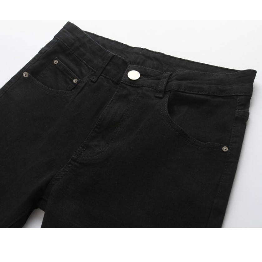 [Tiền Nào Của Đấy]Quần Jean Nam Rách Gối Phải Màu Đen Vải Co Giãn, Không Phai Màu Phong Cách Hàn Quốc -J08
