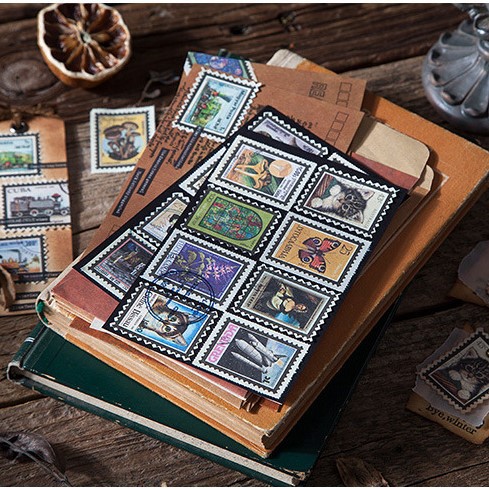 Bộ 40 tem dán Cổ điển trang trí - Tập phong bì tem dán Retro Tuệ Minh