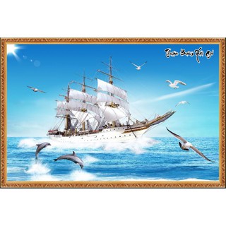 Tranh dán tường 3d tranh thuận buồm xuôi gió in Vải Lụa KT 120x80cm