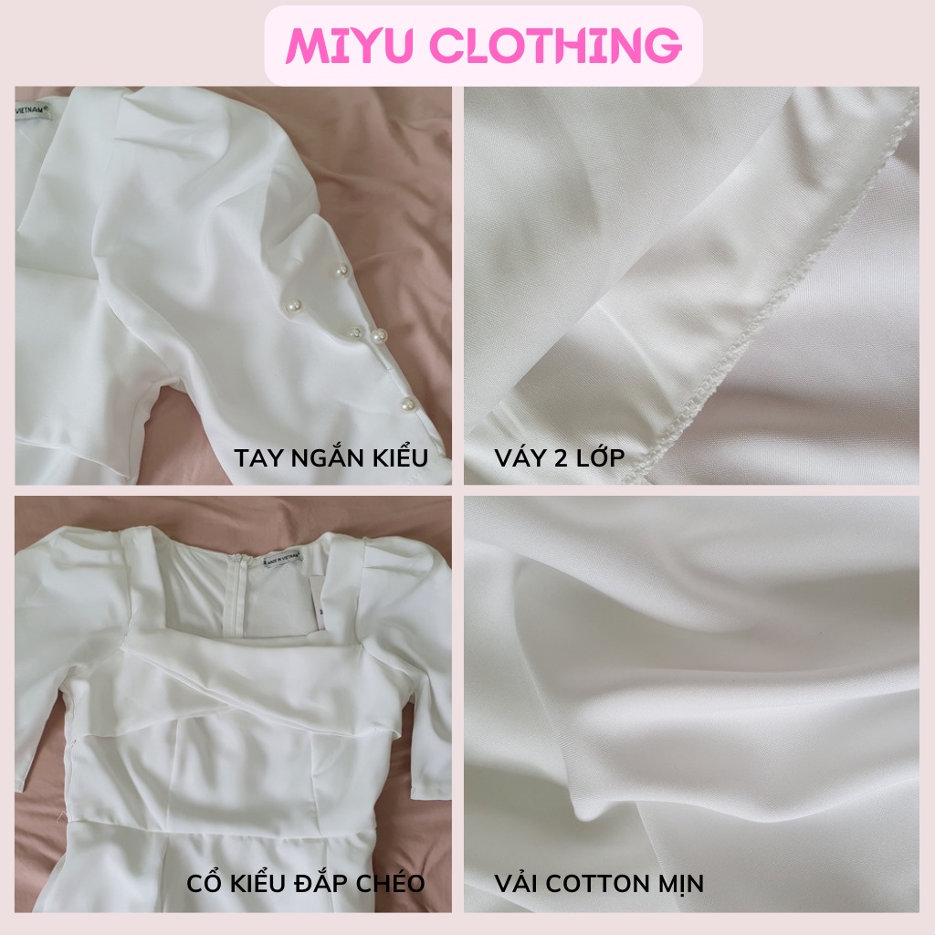 Đầm đi đám cưới váy dự tiệc dài tay lửng váy nữ trắng ngắn dài xòe chất liệu cotton gân mịn 2 lớp MiyuClothing