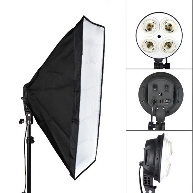 Bộ Đèn Studio, Đèn Chụp Ảnh Sản Phẩm Chân Đèn 2m Kèm Softbox 50x70 Hỗ Trợ Sáng, Đui 4 Bóng