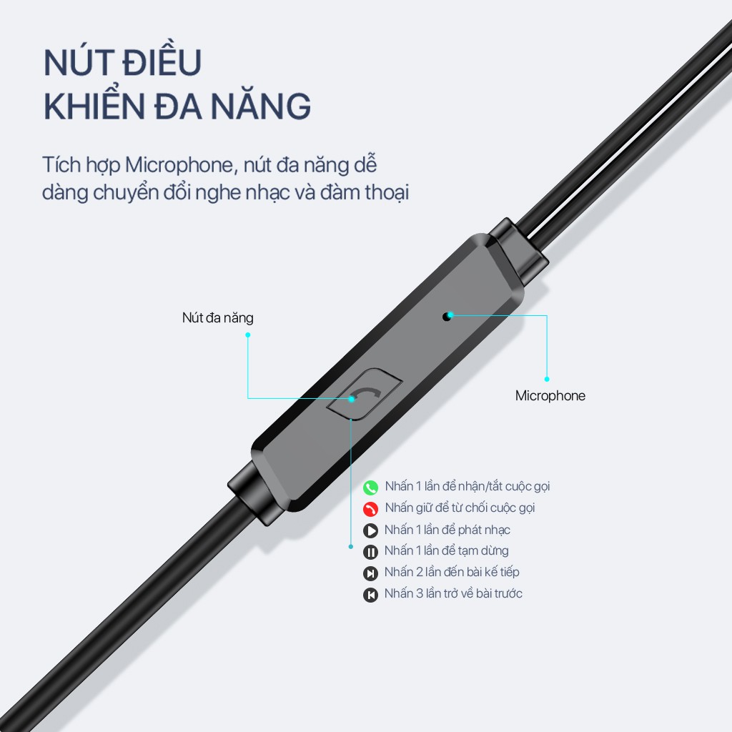 Tai Nghe Nhét Tai ROBOT RE20 Cổng Kết Nối Jack 3.5mm Hỗ Trợ Nghe Nhạc Và Đàm Thoại - Âm Bass Sống Động