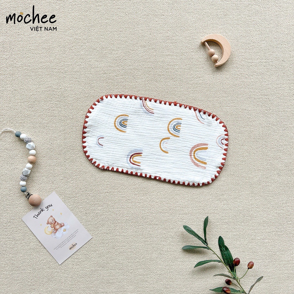 Gối xô thấm mồ hôi Mochee cho bé sơ sinh, gối vải xô muslin hữu cơ 15x30 cm