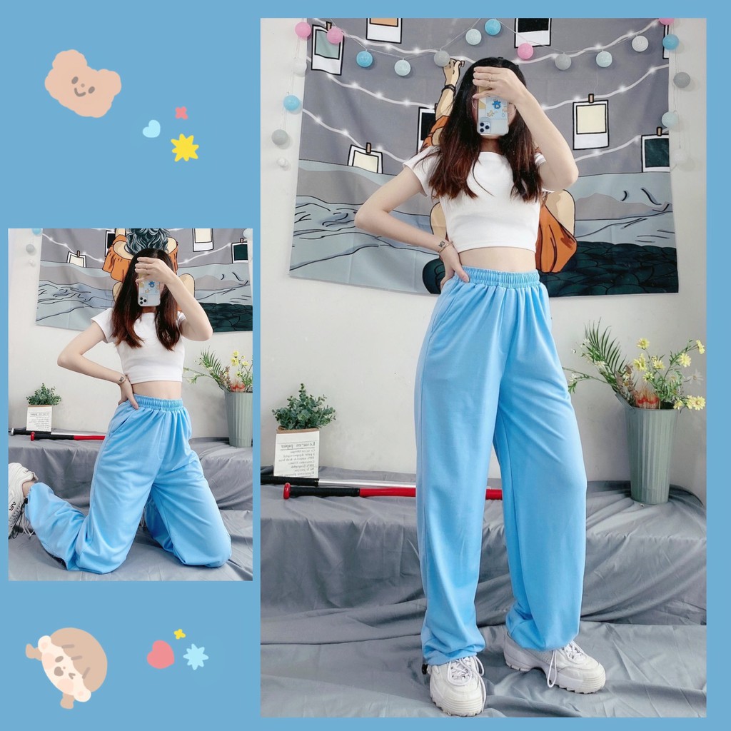 Quần Jogger Basic Ulzzang Unisex Jogger Trơn Dây Rút Lai Ống Rộng Màu Xanh Dương - MM