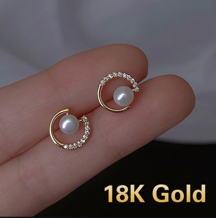 Thời Trang Hợp Thời Trang Nữ Vàng 18K Ngọc Trai Tinh Tế Tròn Hình Chữ C Bông Tai Dành Cho Nữ Trang Sức Pha Lê
