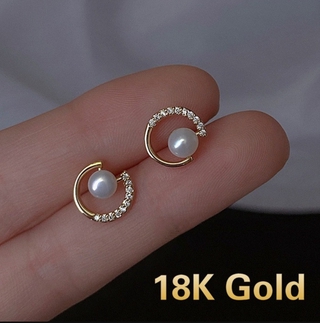 Thời Trang Hợp Thời Trang Nữ Vàng 18K Ngọc Trai Tinh Tế Tròn Hình Chữ C Bông Tai Dành Cho Nữ Trang Sức Pha Lê