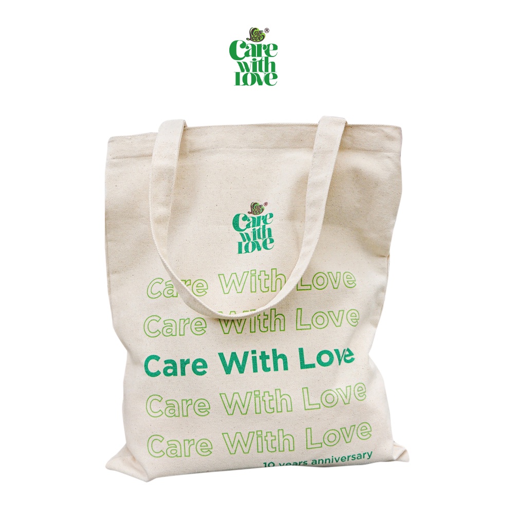 Túi Tote Canvas CARE WITH LOVE Phong Cách Retro Cao Cấp