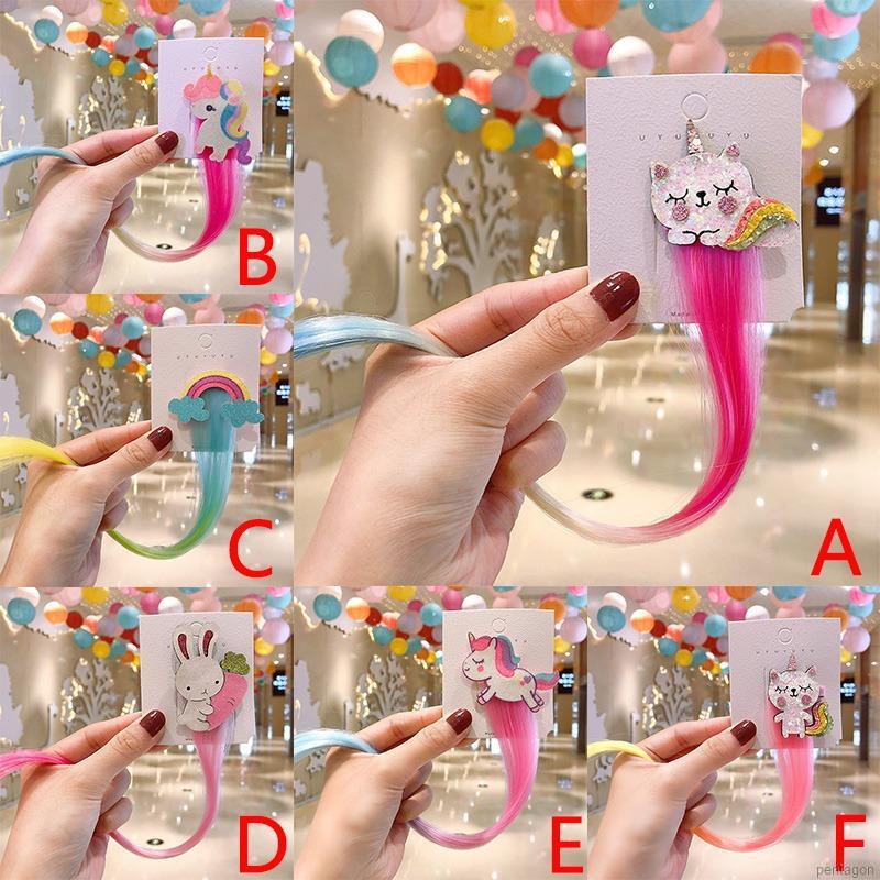 Kẹp Tóc Mái Giả Hình Thỏ Màu Cầu Vồng Dễ Thương Cho Bé Gái