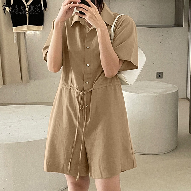 Áo liền quần ZANZEA dạng ngắn ống rộng thiết kế dây rút phong cách Hàn Quốc đơn giản thời trang dạo phố dành cho nữ