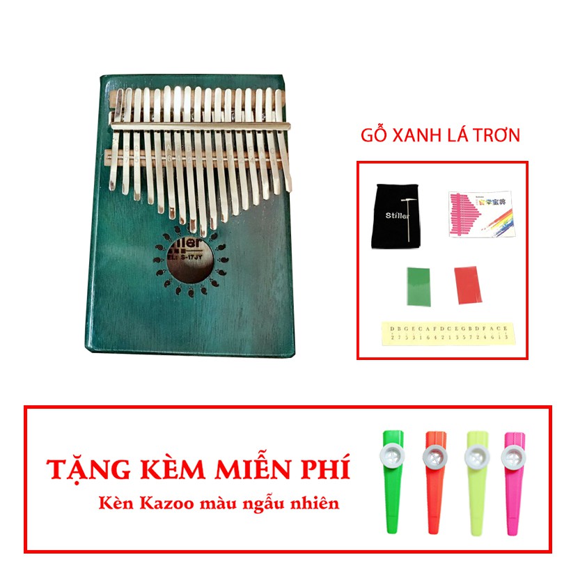 ( HÀNG CÓ SẴN ) Đàn Kalimba 17 phím Stiller Gỗ Xanh Lá Trơn Tặng kèm kèn Dream Walker Limited Edition