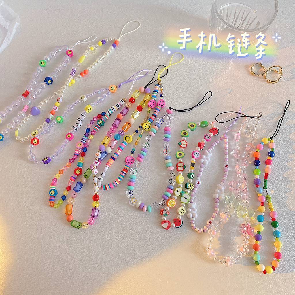 Dây Đeo Điện Thoại Dạng Chuỗi Hạt Nhiều Màu Sắc Hình Trái Tim / Bướm Xinh Xắn Chống Thất Lạc Chất Lượng Cao