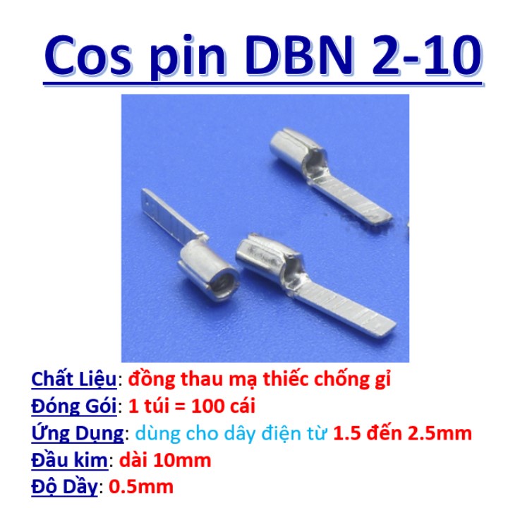 Đầu cos pin dẹp trần DBN 1.25, DBN 2 100cái✴️cốt bấm nối dây điện 0.5mm - 1.5mm, cosse kim dẹt bằng đồng đấu CB aptomat