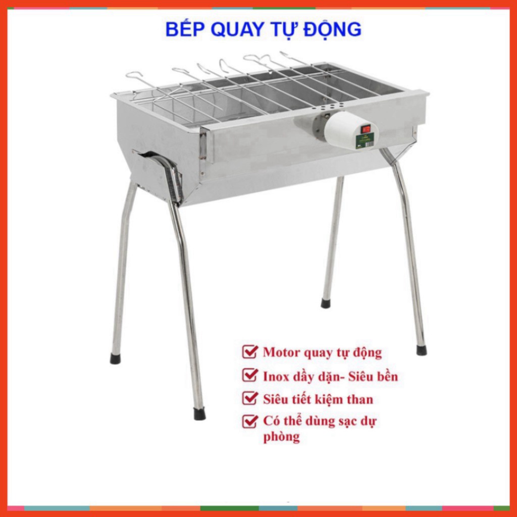 Lò nướng than Inox TopV V5M, bếp nướng tự xoay, nướng than ngoài trời