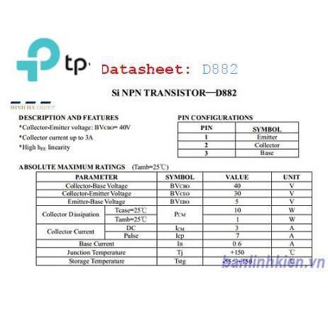 D882 TO126 TRANS NPN 3A 30V (DIP) 5 chiếc