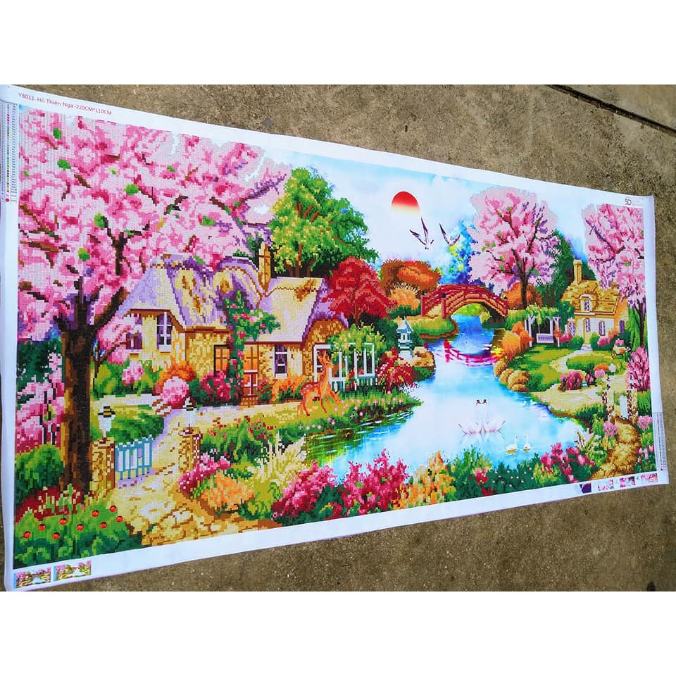 Tranh đính đá tổ ấm, ngôi nhà hạnh phúc 220x110cm