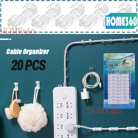 20 kẹp cáp tự dính trong suốt sắp xếp dây cáp tiện lợi