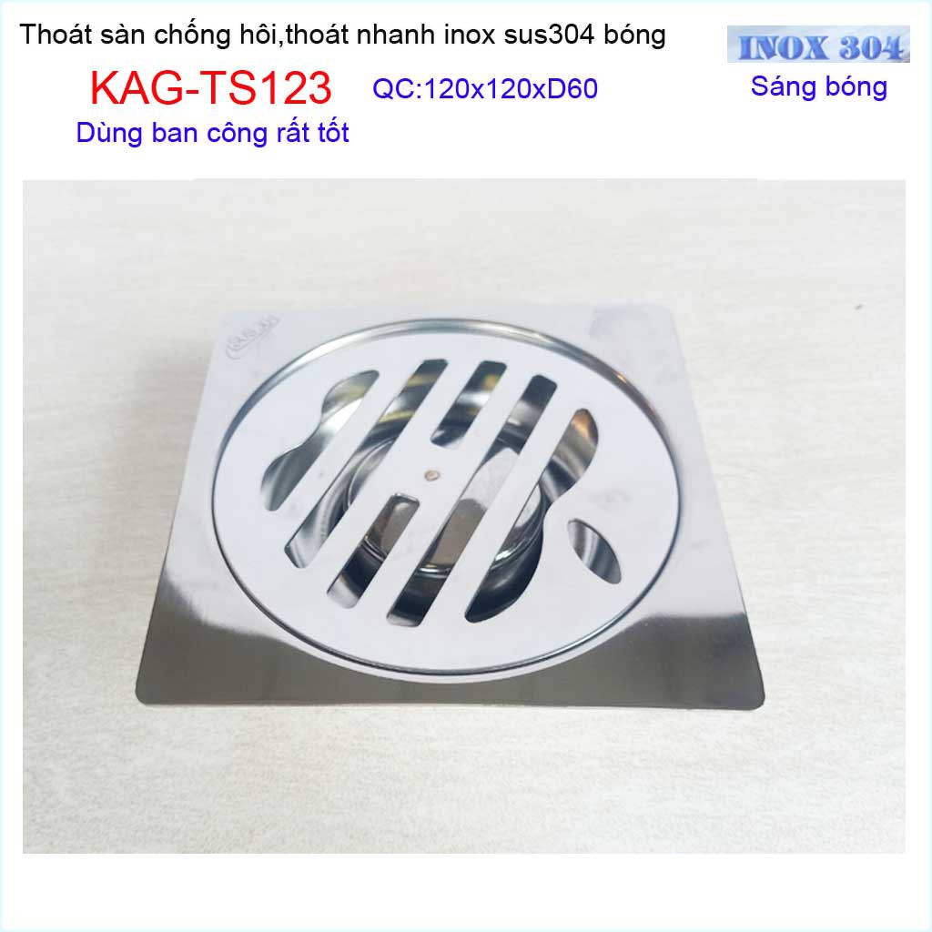 Thoát sàn quả Táo KAG-TS123 (D60), phễu thoát sàn vuông 12x12cm D60, phễu thu nước SUS304 thoát nhanh chống hôi tốt