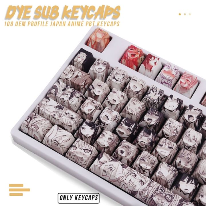 Nắp Phím PBT 108 Ahegao Keycap Anime Nhật Bản Nhuộm Thăng Hoa Mẫu OEM Cho Công Tắc Cherry Gateron Kailh Cơ Khí