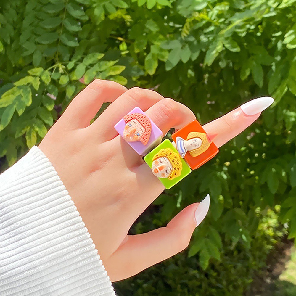 Nhẫn Đeo Ngón Tay Bằng Nhựa Acrylic Họa Tiết Trừu Tượng Thời Trang Hàn Quốc Cho Nữ