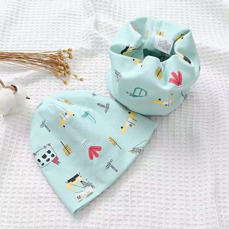 Kids_mart: set mũ &amp; khăn ống cotton cơ giãn cao cáp cho bé